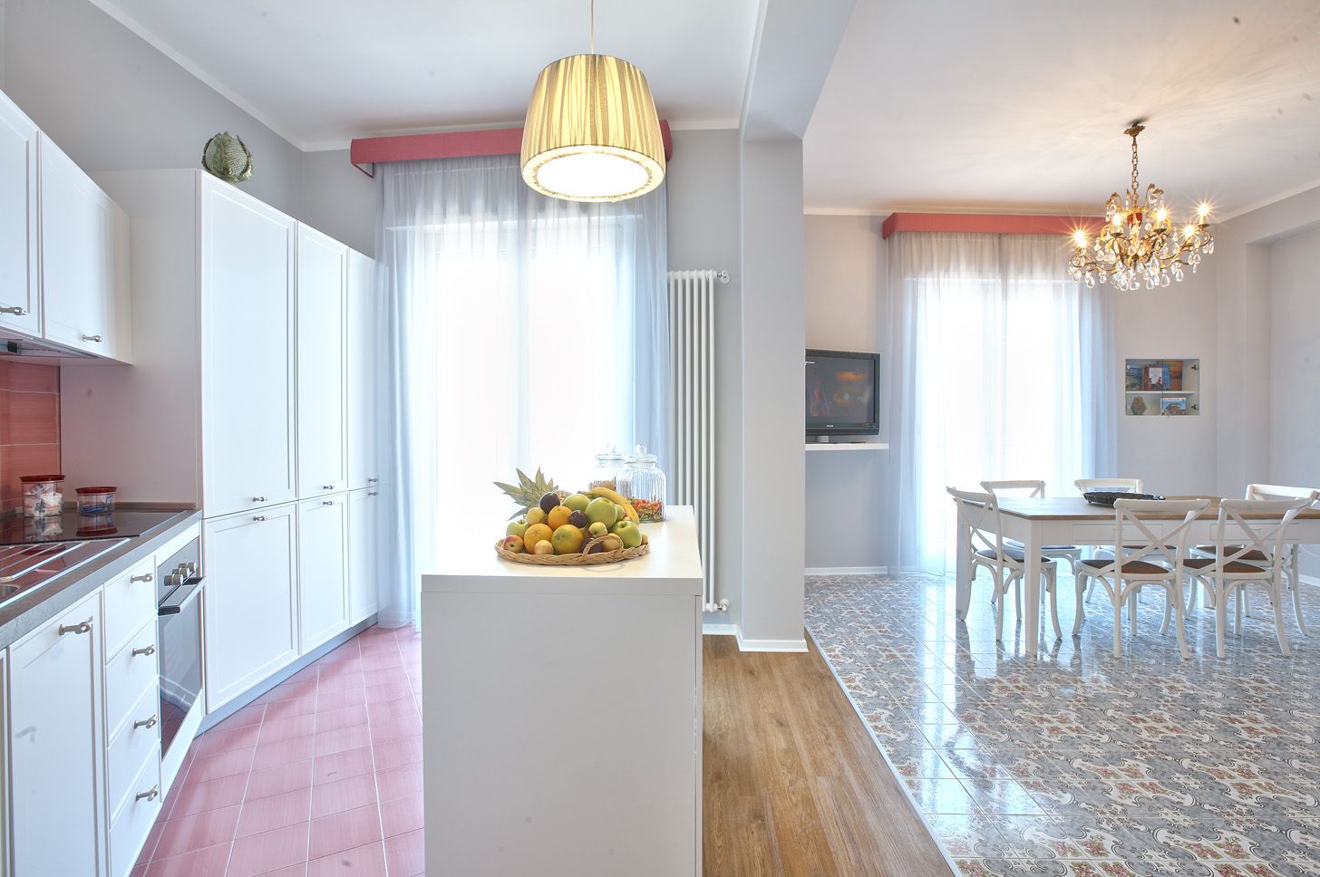 The shared kitchen and living area